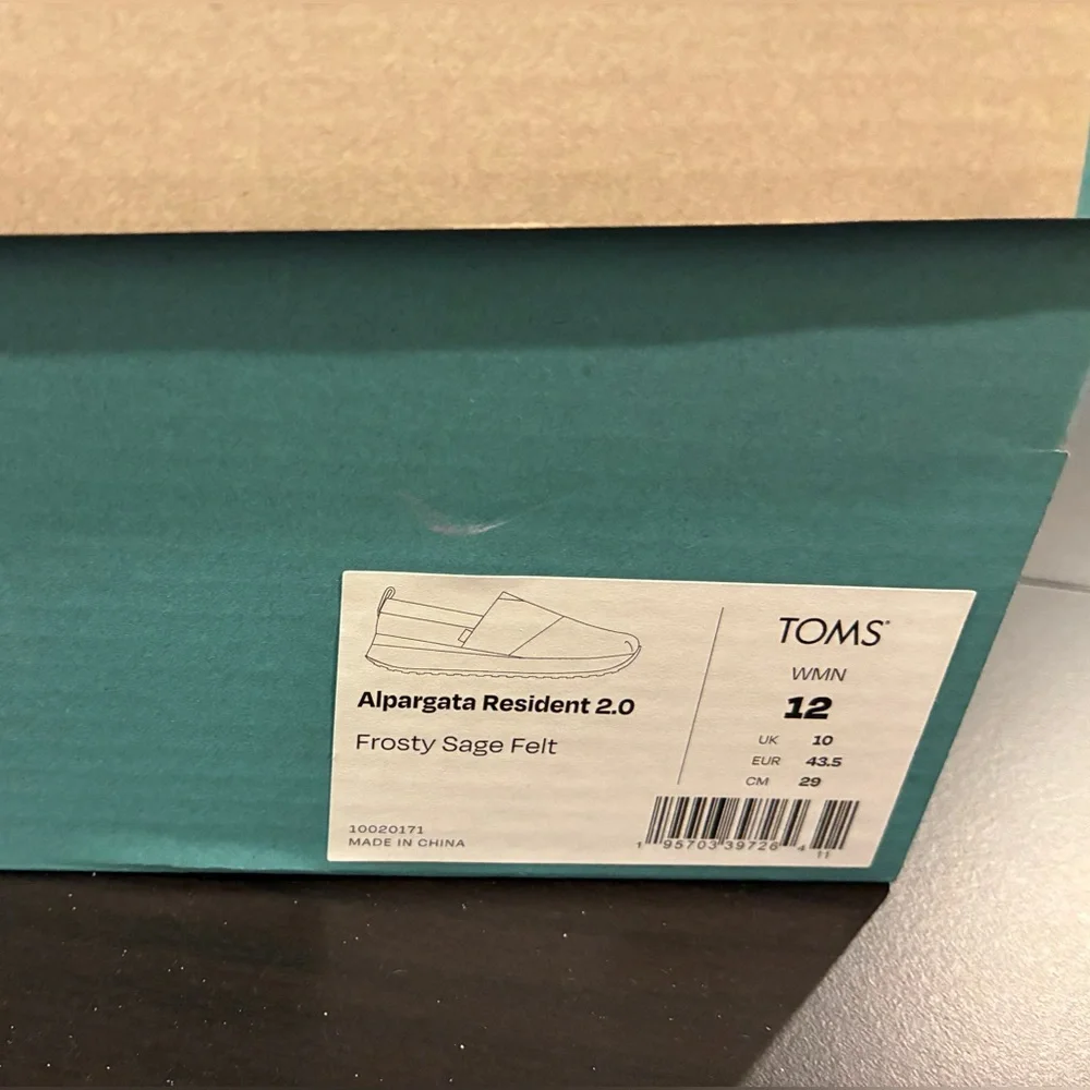 Toms Alpargata Resident 2.0 Frosty Sage Green Felt Women's 12 NIB - Picture 6 of 6